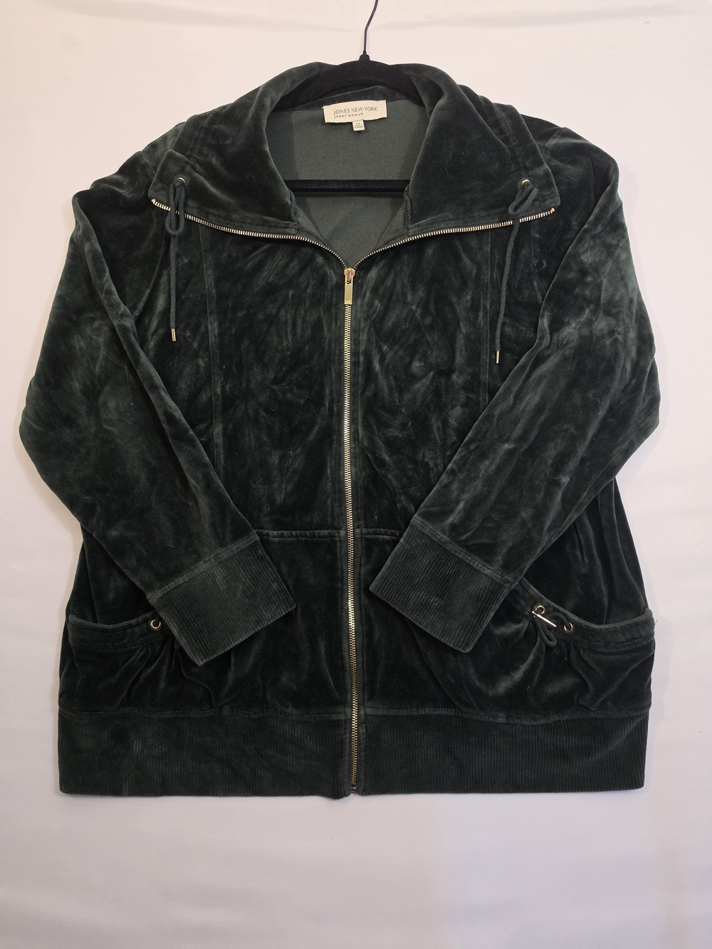 Jones New York Sport Woman 1X Dark Green Velour Zip Hoodie Jacket
